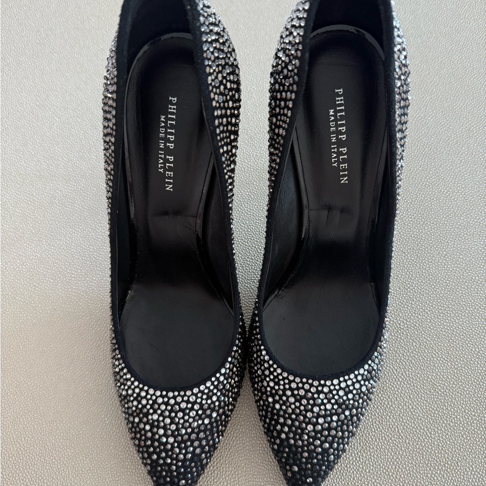 Philipp Plein “Crystal Beauty” Sparkling Black and Silver Heels